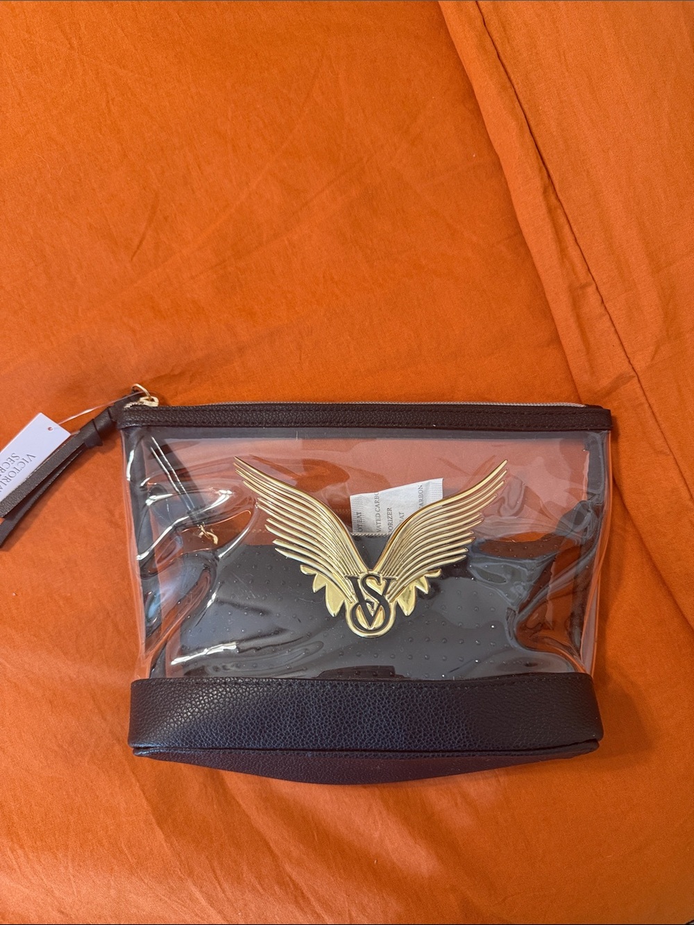 Charles & Keith Black Clear Vinyl Cosmetic Pouch with Gold Accent